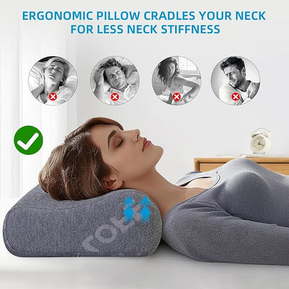 LOFE Contour Pillow - Adjustable Softness Cervical Neck Pillow for Ideal Support, 11 Heights Contour Memory Foam Pillows for Stomach/Side/Back Sleepers, Side Sleeper Pillow of Corner Tie, King