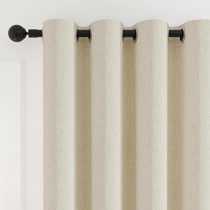 Blackout Curtains 102 inch Length 2 Panels for Living Room, Linen-Look Textured Room Darkening Thermal Insulated Noise Reduction Farmhouse Drapes for Bedroom (W52xL102, Cream)