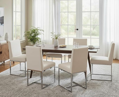 CIMOTA Modern Dining Chairs Set of 8, Upholstered Dining Room Chairs Armless Guest Side Chair with Chrome Base for Dining Room/Kitchen, Beige, 8PCS
