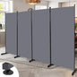 Room Divider Folding Privacy Screens with Wheels, 6FT Tall Divider for Room Separation, Movable Room Partitons and Dividers, Indoor Room Dividers Panel with Fabric (Grey, 4 Panel-136‘’-Round Pad)