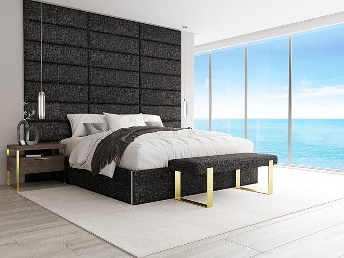 VANT Upholstered Bed Bench - Weave Prestige - Matte Black - Contemporary Modern, Bedroom Bench Seat, Hallway, or Entryway