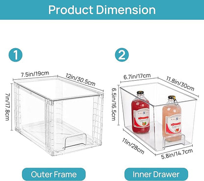 Vtopmart 2Pack Large Stackable Kitchen Pantry Storage Drawers, Clear Organizer Bins with Handles, Acrylic Drawer Organizers for Kitchen Pantry, Bathroom Undersink, Cabinet Organization and Storage