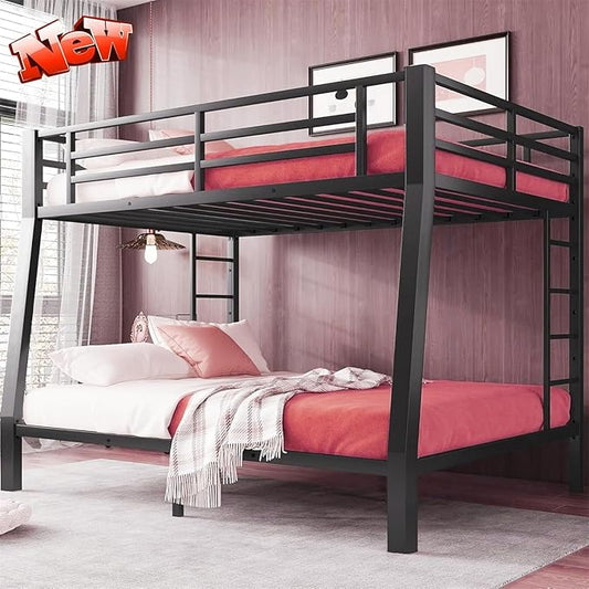 Higher Quality & Stronger Heavy Duty Metal Bunk Bed Frame Full XL Over Queen Size for Adults Teens, Thickened More Stable Steel Bunkbed (Full XL Over Queen)