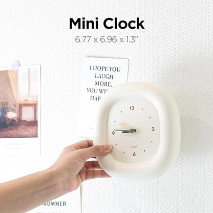 mooas Cute Mini Analog Marshmallow Clock 6.9 Inch Aesthetic Small Silent Bedside Desk Clock Battery Operated Non-Ticking Shelf Clocks for Décor Livingroom Bedroom Kitchen Desktop Gift Clock(Ivory)