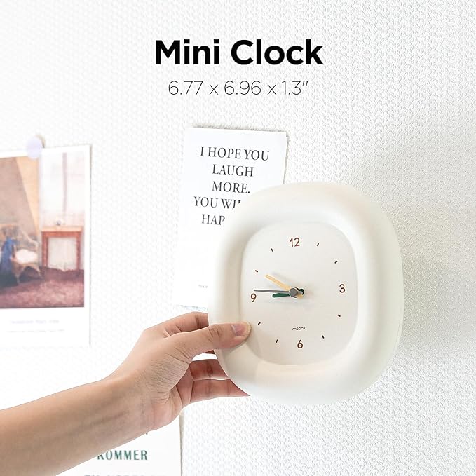 mooas Cute Mini Analog Marshmallow Clock 6.9 Inch Aesthetic Small Silent Bedside Desk Clock Battery Operated Non-Ticking Shelf Clocks for Décor Livingroom Bedroom Kitchen Desktop Gift Clock(Blue)