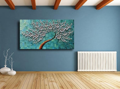 YaSheng Art- 3D Flowers Artwork Oil Painting On Canvas 100% Hand Painted Texture Silver Flowers Paintings Modern Canvas Wall Art Home Bedroom Living Room Office Wall Decor 24x48inch