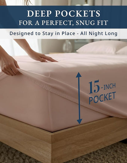 LANE LINEN Luxury 100% Twin XL Sheets Set Cotton - 1000 Thread Count, Eco Friendly Oeko-Tex Certified No Pill Fade Resistant Fully Elasticized Machine Washable Cotton Twin XL Bed Sheet - Sepia Rose