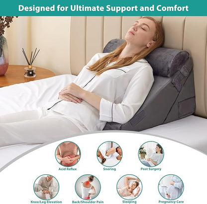 Bedluxe 3Pcs Orthopedic Bed Wedge Pillow Set, Foam Wedge Pillow Post Surgery for Back, Leg and Knee Support, Adjustable 9&12 Inch Folding Triangle Pillow for Sleeping, Acid Reflux, Snoring, Velvet