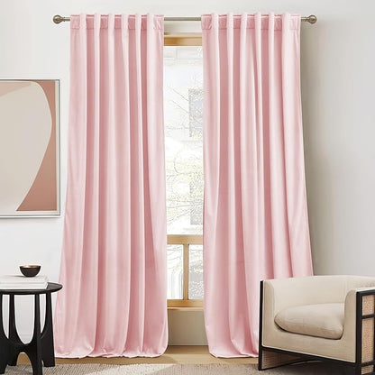 RYB HOME Baby Pink Velvet Curtains 102 inches, Back Tab Soft Fabric Room Darkening Thermal Insulated Luxurious Home Decor Curtains for Living Room Bedroom, W 52" x L 102", 2 Panels Set