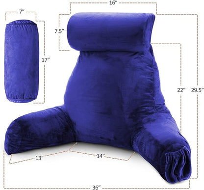 Nestl Reading Pillow with Shredded Memory Foam Includes 2 Neck and Lumber Support Pillows, Designed for Sitting Up in Bed and Couch, Back and Arms Adjustable Support for Adult & Teens, Royal Blue