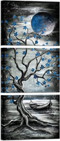 KREATIVE ARTS 3 Piece Full Moon Tree Canvas Wall Art Modern Abstract Black and White Tree Landscape Painting Prints for Bedroom Bathroom Decor Gallery Wrapped Artwork Ready to Hang (Blue)