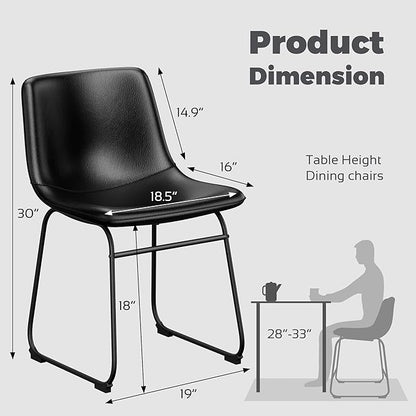 Dining Chairs Set of 8, 18 Inch Faux Leather Kitchen Dining Chairs with Back, Modern Armless Dining Room Chair with Metal Legs for Home Bistro Coffee Shops (Black)
