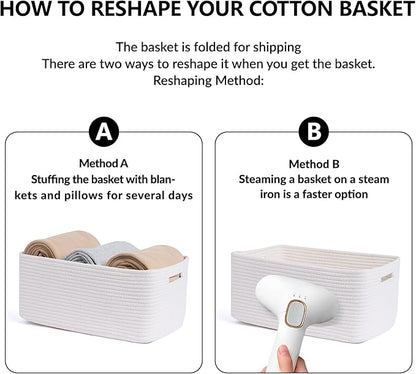 Large Storage Baskets for Shelves, Closet Organizers Bins for Clothes Blanket Towels, Baby Nursery, Toy Baskets Box, Woven Rope Baskets, 17 x 13 x 7.5”, 3 Packs Off White