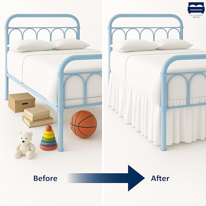 Ruffled Bed Skirt with Split Corners-Dust Ruffle - 24" Drop 100% Microfiber Soft,Sheen & Luxurious Look - Bed Skirts (White -Full)