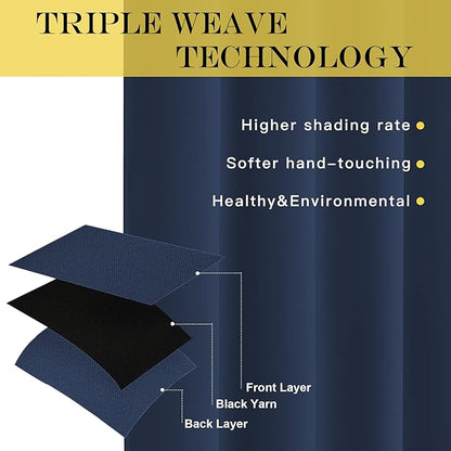 NICETOWN Blackout Navy Blue Bedroom Curtain 118 inches Long, Grommet Thermal Insulated Room Divider Drape Solid Window Treatment for Sliding Door/Living Room, W66 x L118, 1 Panel