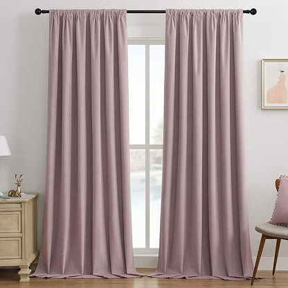 Joydeco Rose Pink 100% Blackout Curtains 84 Inch 2 Panels, Luxury Thermal Pink Velvet Curtains for Bedroom Living Room, Soundproof Blackout Window Drapes, Rod Pocket & Back Tab (52W x 84L)