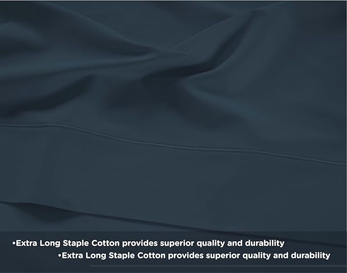 LANE LINEN Full Size Bed Sheets Set - 600 Thread Count Full Sheet Set - 100% Cotton Sheets Full Size Bed Set, Soft Cotton Bed Sheet Set, Sateen Weave Hotel Sheets, Luxury Full Sheet Set - Estate Blue