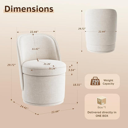 Swivel Accent Chair, 360° Swivel Chair with Hidden Storage, Vanity Chairs, Modern Small Barrel Swivel Armchair for Living Room/Bedroom, Beige