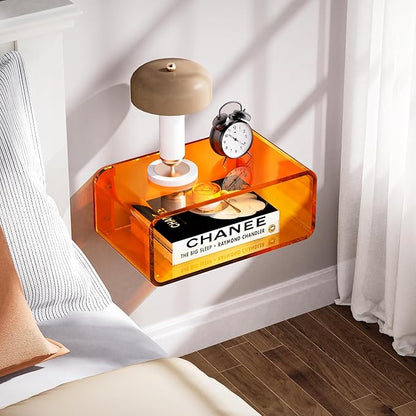 Acrylic Floating Nightstand, Bedside Table, Nightstand Shelf Wall Mounted Bedside Shelf (Orange, Small)