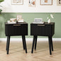 VINGLI Night Stand Set 2, Fluted Nightstands with Drawer, Mid Century Modern Nightstands Set of 2, Bedside Table, End Table, Wood Nightstand for Bedroom, Black, 15.75" W*11.81" D*21.85" H