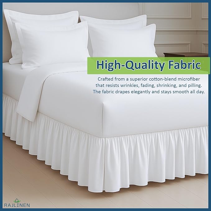 Rajlinen Ruffled Bed Skirt Twin XL, 21 Inch Drop Dust Ruffle with Split Corners, 100% Microfiber Bedskirt with Platform, Three-Sided Coverage Ruffled Gathering Design, White