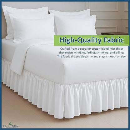 Rajlinen Ruffled Bed Skirt California King, 24 Inch Drop Dust Ruffle with Split Corners, 100% Microfiber Bedskirt with Platform, Three-Sided Coverage Ruffled Gathering Design, White