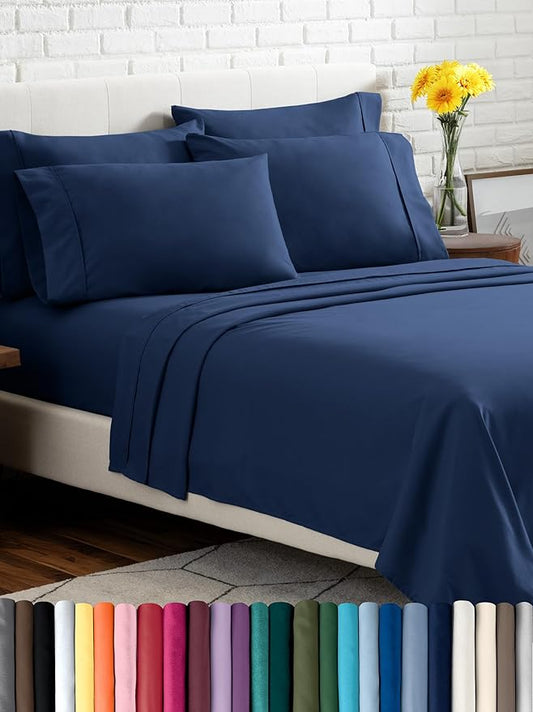 Bare Home Hotel Luxury Twin XL Sheet Set, Extra Soft - 4 Piece Set - Deep Pockets - Easy Fit - Cooling & Breathable - Wrinkle, Fade, Stain Resistant - Includes 2 Pillowcases (Twin XL, Dark Blue)