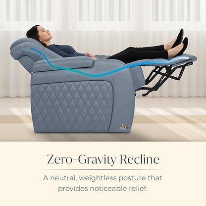 Seatcraft Diamante Zero-Gravity CoolZero Italian Leather Home Theater Seating, Power Headrest, Power Recline, Row of 2 Loveseat, Smokey Blue