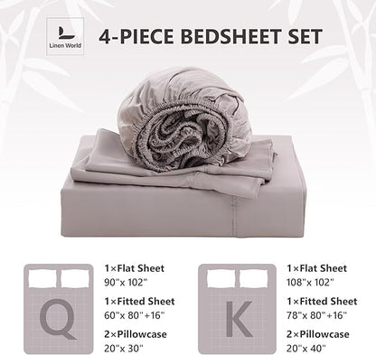 Linen World Queen Size 400TC Cooling Bed Sheet Set - 100% Organically Grown Viscose Sheets, Silky Soft & Breathable, Deep Pocket Fits Up to 16", 4-Piece Sheets with Pillowcases, Mauve