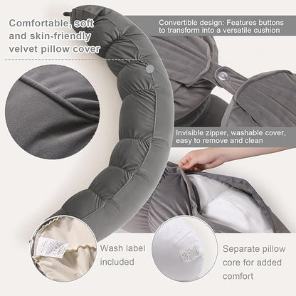 Peallow(Pat. Pend) – Long Round Body Pillow for Adults, Bolster Pillow for Sleeping, Soft and Supportive Pillow for Sleeping & Lumbar Support (Urban Grey, 59")