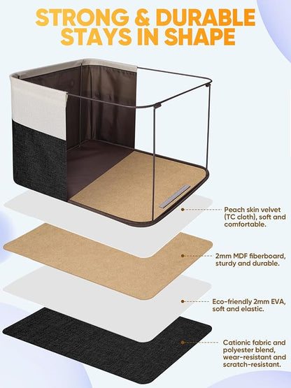 BALEINE Fabric Storage Bins for Shelves, Linen Storage Baskets for Organizing, Decorative Closet Storage Bins for Clothes, Toys, Home Storage (Black, 4 Pack)