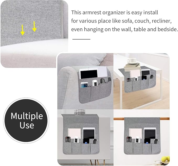 SYSOV Sofa Armrest Organizer, Remote Control Holder for Recliner Couch, Arm Chair Caddy with 5 Pockets for Magazine, Tablet, Phone, iPad