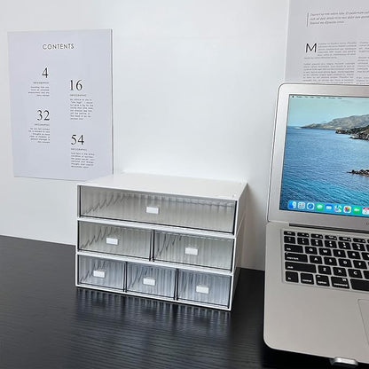 Desk Drawer Organizer, Stackable Office Supplies Desk Organizer, Plastic Plastic Storage Drawer, Desk Grocery Organizer For Stationery/Office Supplies (White, 3 Compartments)