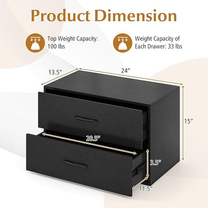 Giantex Stackable Drawers for Closet, 2-Drawer Short Dresser, Multi-Purpose Storage Cube with Anti-Scratch Pads, Anti-Tipping Devices, Storage Cabinet for Living Room, Entryway, Home Office (1, Black)