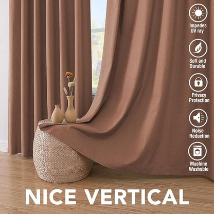 H.VERSAILTEX Bedroom Curtains Blackout Linen Blackout Curtains 84 Inches Long, 100% Blackout Thermal Textured Linen Look Curtain Draperies Grommet with White Liner, 2 Panels, Washed Spice
