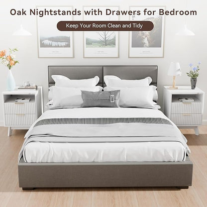 White Nightstand Set of 2, 18" Modern Night Stand with Faux Marble Top, Open Storage Shelf, Curved Edge Bedside Table for Bedroom, End Side Table