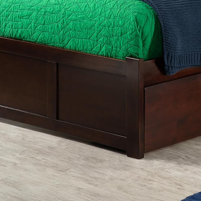 AFI Concord Twin XL Size Platform Bed with Footboard & Twin XL Trundle in Walnut
