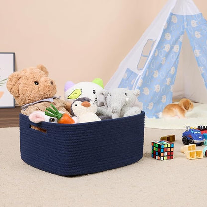Large Storage Baskets for Shelves, Closet Organizers Bins for Clothes Blanket Towels, Baby Nursery, Toy Baskets Box, Woven Rope Baskets, 17 x 13 x 7.5”, 2 Packs Navy Blue