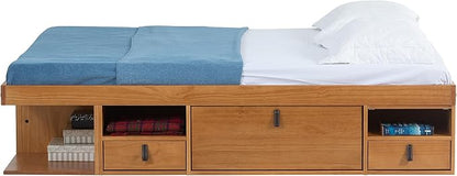 memomad Bali Storage Platform Bed with Drawers (Full Size, Oak Brown Wood)