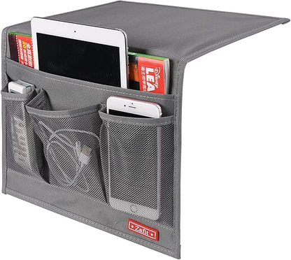 Bedside Storage Organizer, Table Cabinet Bedside Organizer Caddy for Remotes Phone Glasses (Classic 4 Pockets-Grey)