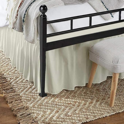 Rajlinen Ruffled Bed Skirt Queen, 21 Inch Drop Dust Ruffle with Split Corners, 100% Microfiber Bedskirt with Platform, Three-Sided Coverage Ruffled Gathering Design, Ivory