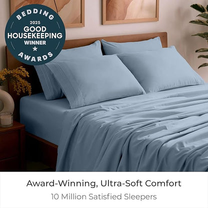 Mellanni California King Sheet Set - 6-Piece Iconic Collection Bedding, (Including 4 Pillowcases), 21-Inch Extra Deep Pocket, Easy Care, Ultra Soft, Cooling Sheets, Brushed Microfiber - Blue Hydrangea