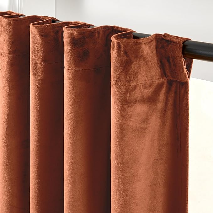 Lazzzy Burnt Orange Blackout Velvet Curtains 84 Inch Long Thermal Insulated Room Darkening Curtain Drapes Luxury Back Tab Window Treatments for Bedroom Living Room 2 Panels, 52 x 84 Inch, Caramel