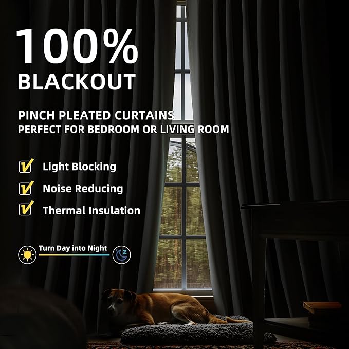 ChrisDowa 100% Blackout Natural Solid Solid Curtains 108 Inches Long 2 Panels for Bedroom Living Room,Farmhouse Room Darkening Thermal Insulated Soundproof Grommet Top Window Treatment Drapes,52x108