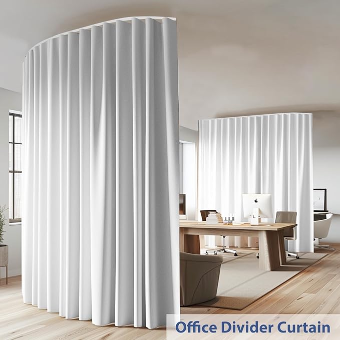 Room Divider Ceiling Mounted Curtains Track Sets Extra Wide Blackout Curtain Flexible Tracks for Bedroom Privacy Partition Separator, 1 Panel White Drape and White Rail, W12.5 x H7ft