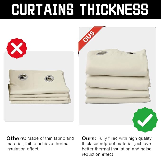3-in-1 Layers Heavy Duty Noise Canceling Curtains for Bedroom Grommet Full Blackout Window Drapes Thermal Insulation Curtains for Living Room (1 Panel, Beige, 50" x 84")