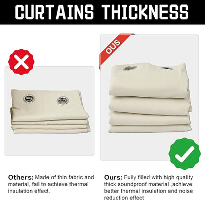 3-in-1 Layers Heavy Duty Noise Canceling Curtains for Bedroom Grommet Full Blackout Window Drapes Thermal Insulation Curtains for Living Room (1 Panel, Beige, 50" x 84")