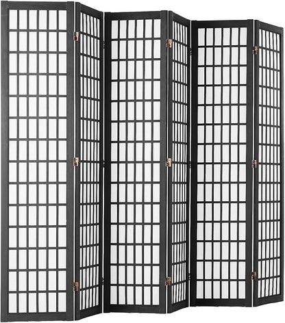 VEVOR Room Divider, 6 Panel Japanese Room Divider, Folding Privacy Screen Indoor, Portable Partition Dividers and Decoration Screens, for Room Separation, Home, Office, Restaurant & Bedroom (Black)