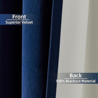 Joydeco Custom 100% Blackout Curtain 1 Panel, Soft Luxury Thermal Insulated Royal Blue Velvet Curtains for Bedroom Living Room (Rod Pocket & Back Tab, Custom Size)
