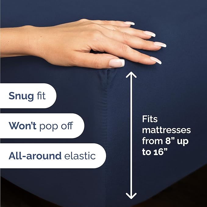 Twin 4 Piece Sheet Set - Cooling, Comfy & Breathable - Hotel Luxury Bedding, Includes Fitted Sheet for Women, Men, Kids & Teens - 1 Flat, 1 Fitted Sheet, 2 Pillowcases with Deep Pockets - Navy Blue